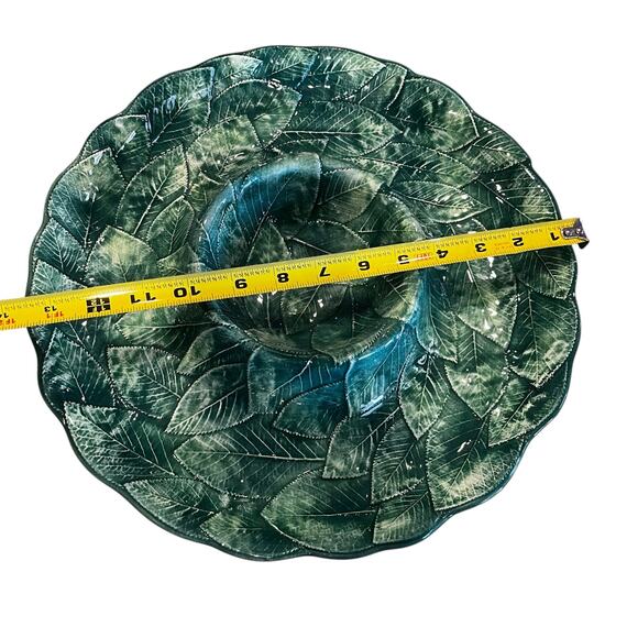 Green Leaves Chips and Dip Platter Ceramic Made in Italy - Picture 4 of 6